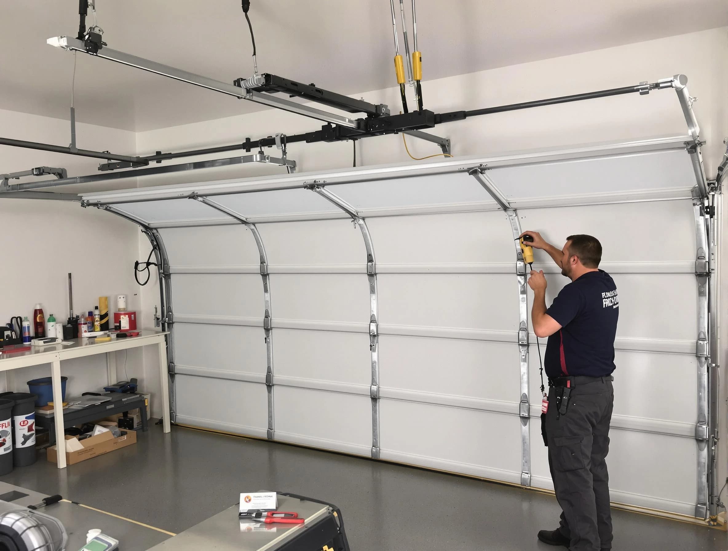 Mead Garage Door Repair certified technician performing overhead door system repair in Mead