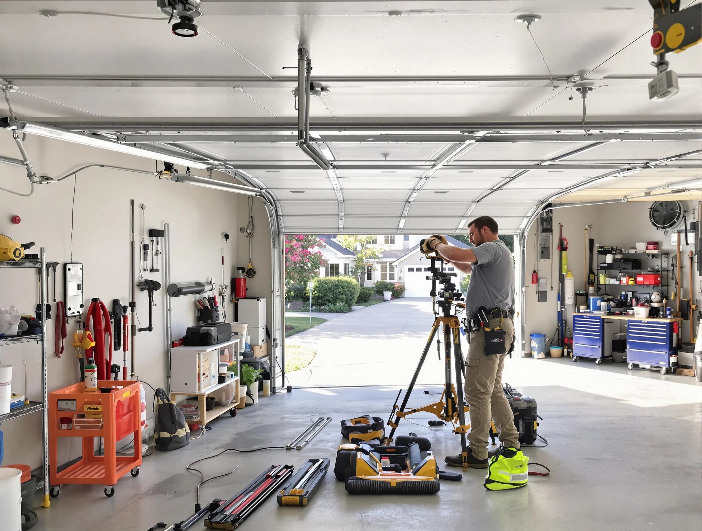 Mead Garage Door Repair specialist performing laser-guided track alignment in Mead