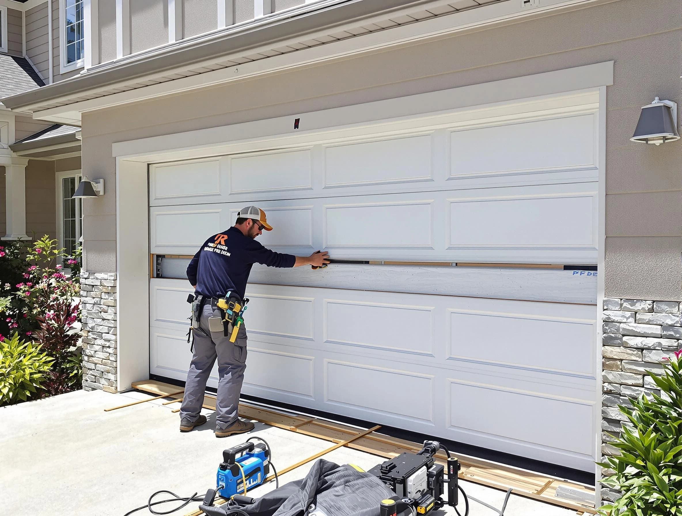 Mead Garage Door Repair team performing complete garage door replacement at Mead residence