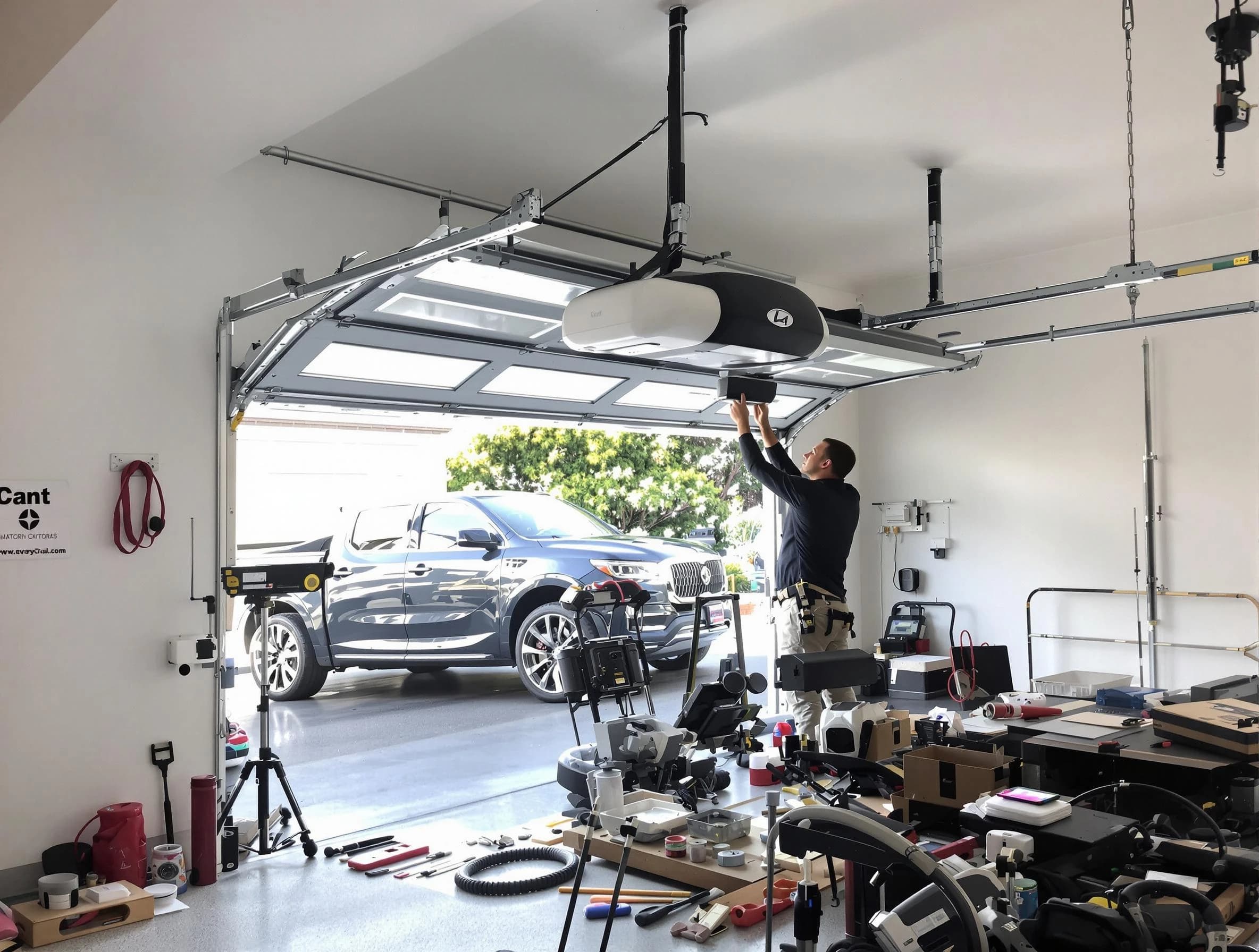 Mead Garage Door Repair specialist installing smart garage door opener system in Mead home