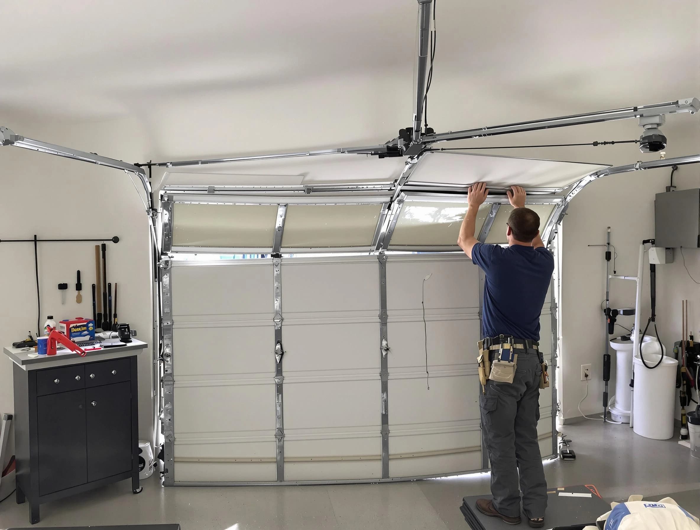 Mead Garage Door Repair specialist performing precise section replacement on Mead garage door