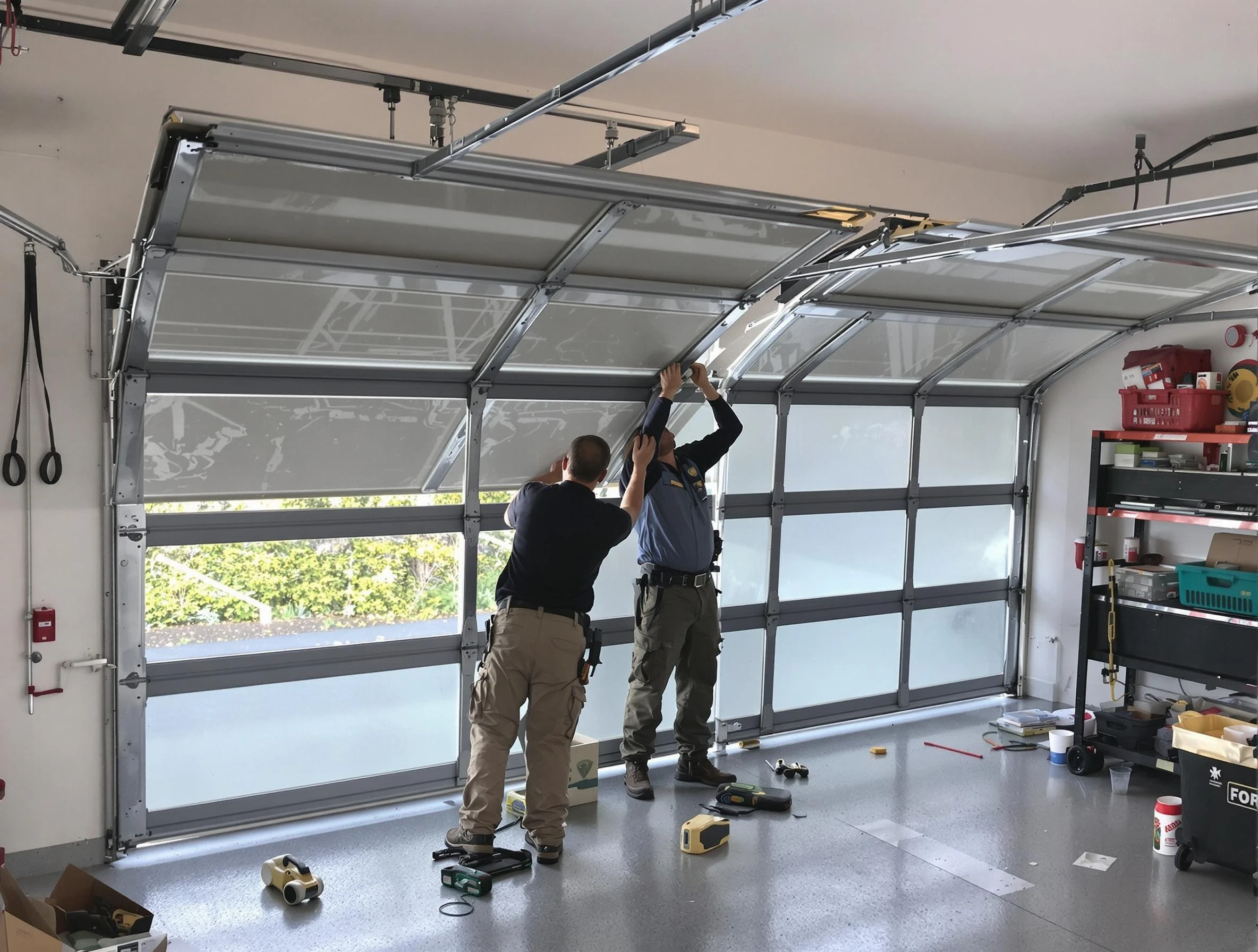 Mead Garage Door Repair expert performing precise panel replacement on Mead garage door