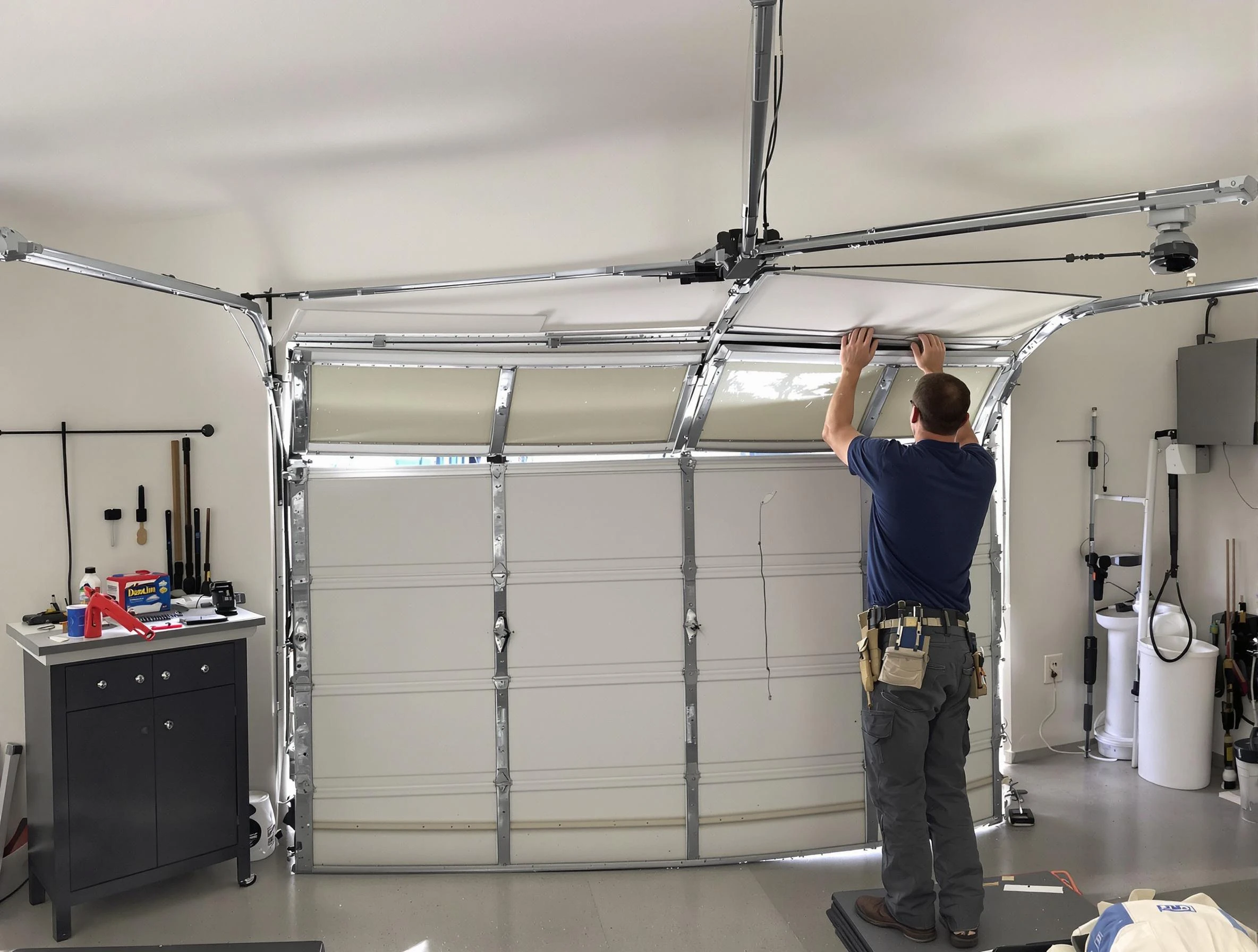 Mead Garage Door Repair specialist performing precise section replacement on Mead garage door